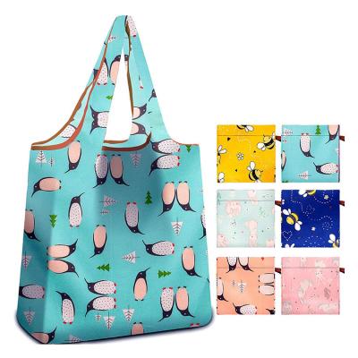 China Polyester Eco-friendly Portable Waterproof Grocery Bag Reusable Foldable Shopping Tote Bag With Custom Printed Logo for sale