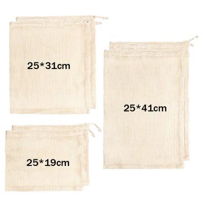 China Fruit Vegetable Cotton Mesh Bags For Supermarket Eco - Friendly Reusable Organic Mesh Bag for sale