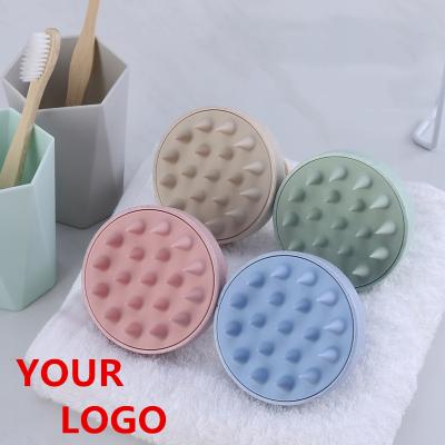 China Innovative Logo Wheat Straw Hair Shampoo Brush Scalp Care Private Hair Brush with Soft Silicone Scalp Massager for sale