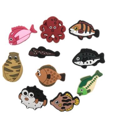 China Custom Clog Charm Wholesale marine life anime cartoon design, resin soft PVC shoe accessories, rubber shoe charm for sale