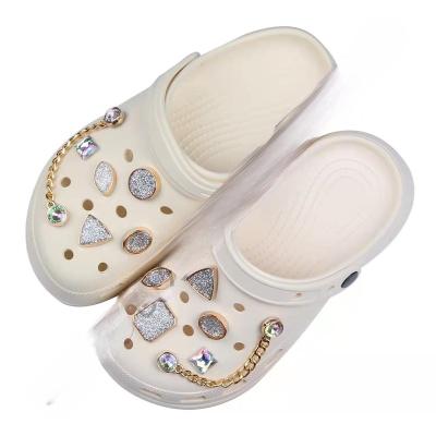 China Custom Clog Charm Wholesale Customized Metal Luxury Shiny Diamond Metal Set Shoes Charm Brand Croc Shoes Charm Suitable for Clog Shoe Chain for sale