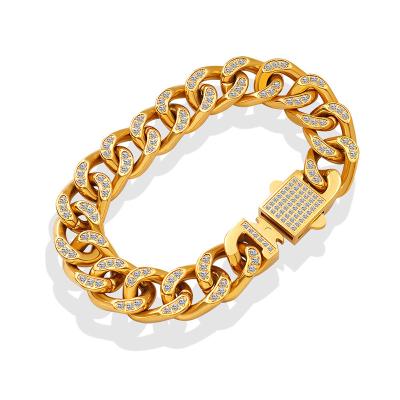 China High Quality Hip Hop Rock 18K Gold Plated Multifunctional Cuban Chain Double Row Diamond Set Stainless Steel Men's and Women's Bracelet for sale