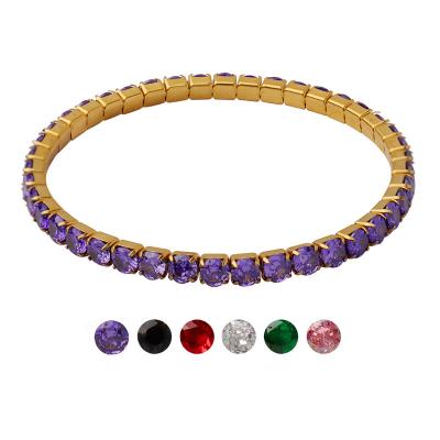 China FASHIONABLE Exquisite 18K Gold Plated Inlaid Stainless Steel Bracelet With Colorful Zircon Elastic Rope Bracelet for sale