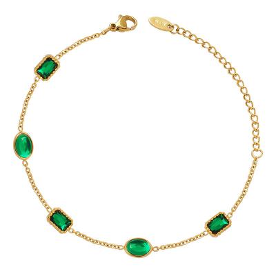 China TRENDY Simple Design Stainless Steel 18K Gold Plated Emerald Green Zircon Bracelet For Women Jewelry for sale