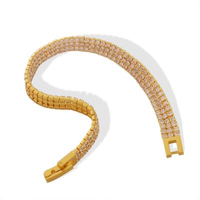 China TRENDY Design Sense High Fashion Stainless Steel 18K Gold Plated Bangle With Three Rows Of Zircon Inlaid Bangle Jewelry for sale