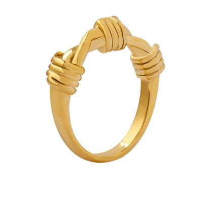 China FASHIONABLE INS French Twist Knotted Stainless Steel Ring 18K Gold Plated Retro Niche Style Three Shape Ring Stainless Steel Ornament for sale