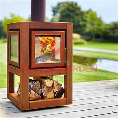 China Modern Corten Steel Outdoor Freestanding Wood Burning Fireplace Chimneys Stoves for sale