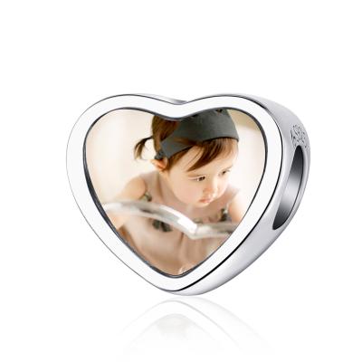 China TRENDY BAMOER Customized DIY Heart Beads Custom Photo Charm For Bracelet & Bangle 925 Sterling Silver Jewelry Unique Gift BSC103 for sale