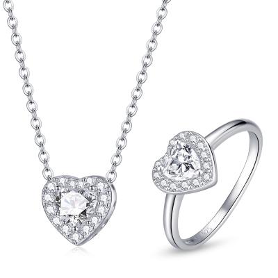 China BAMOER Fine Jewelry ZHS231 925 Sterling Silver Heart Stone Necklace Ring Bright Love Jewelry Set CZ Wedding Romantic Chain Engagement for sale