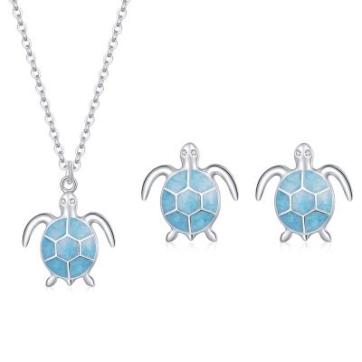 China BAMOER Cute Blue Turtle Necklace Earrings Set 925 Sterling Silver Enamel Adjustable Necklace For Girl Women Statement Jewelry ZHS227 for sale