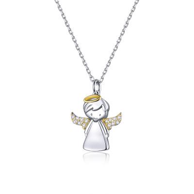 China BAMOER Cute Little Angel Short Necklace For Women 925 Sterling Waterdrop Stone Collar Luxury Brand Jewelry BSN186 for sale