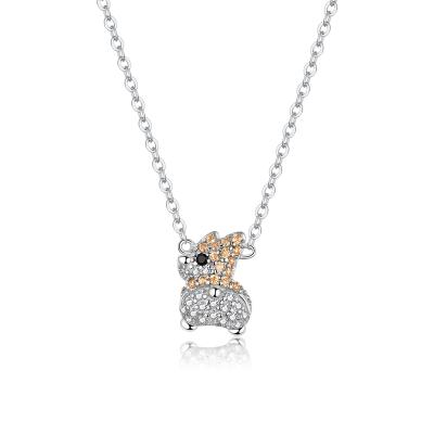 China BAMOER cute 925 Sterling Silver Luxury CZ paved corgi chases chain necklace for women jewelry girl animal gifts BSN165 for sale