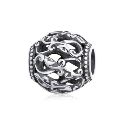 China BAMOER Vintage Texture Round Shape CLASSIC Silver Bead Charm 925 Sterling Silver Charm DIY SCC1830 for sale