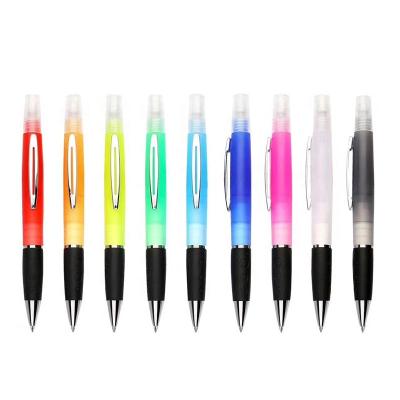 China Promotional pen 2 in 1 ballpoint pen squirt bottle pen pp bottle portable alcohol-based material plastic pen for sale