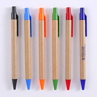 China Promotional pen custom printed kraft paper advertising ballpoint pen eco paper pen with logo for sale