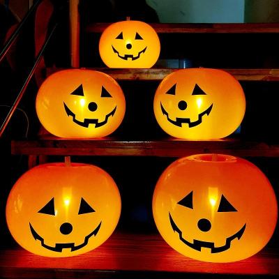 China Modern Pumpkin LED Light Up Glowing Orange Balloons Latex LED Lantern Balloon Pumpkin Skeleton Ghost Halloween Party Decorations for sale