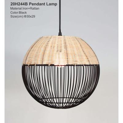 China Industrial Black Painted Wire Metal Rattan Pendant Lamp For Home Decoration for sale