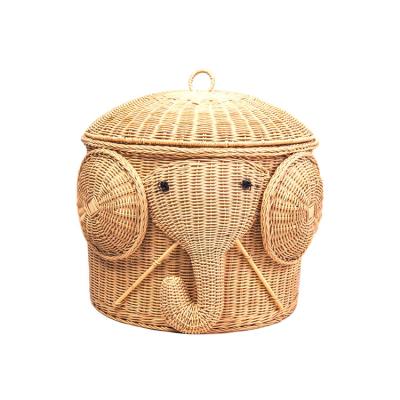 China High Quality Clothing Rattan Elephant Storage Basket Organize Clothes Laundry Container Handmade Rattan Basket For Kids Room for sale