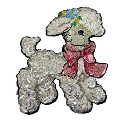 China Sustainable Sewing Animal Sheep Sequin Logo Christmas Patch Bulk Custom Sew on Sequined Embroidery Garment Patches For Clothing Dress Bag for sale