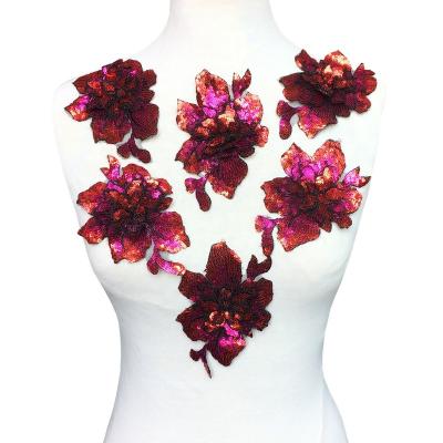 China Sustainable Wholesale Custom Sequined PVC Embroidery Clothing Parches Sew On Applique 3D Sequin Flower Garment Patches For Wedding Dress for sale