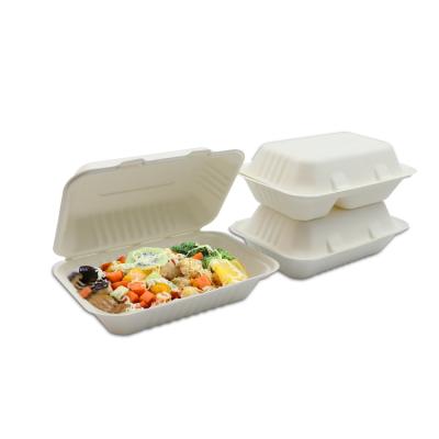 China Clamshell Sugar Cane Bagasse Hamurger Biodegradable Biodegradable Compostable Box for sale