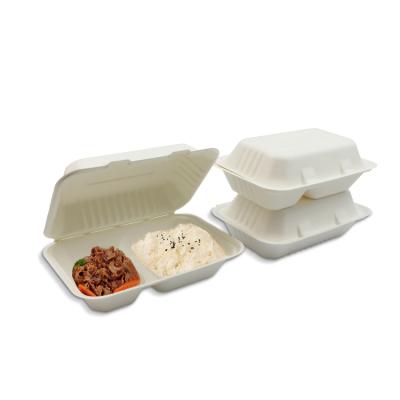 China Biodegradable 2 Compartment Food Container Sandwich Salad Packaging Disposable Meal Box for sale