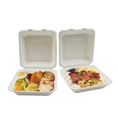 China Clamshell Biodegradable Bagasse Microwavable Compostable Takeaway Fast Food Packaging for sale