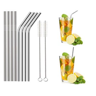 China Set 8 Sustainable Reusable Stainless Steel Metal Drinking Straws With Cleaning Brush And Canvas Bag for sale