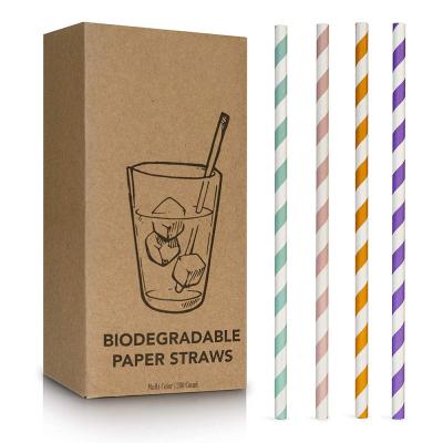 China SVIN 200Pcs Viable Color Striped Drinking Straws Biodegradable Paper Straws For Wedding Birthday Party for sale