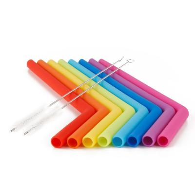 China Amazon Sustainable Hit 2021 Silicone Reusable Straws With Cleaning Brushes for sale