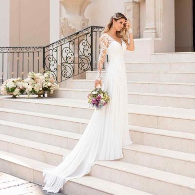 China Bridal Light Champagne Beach Women Bride Gown Bohemian Lace Sleeve Wedding Dress A-Line Field Train Anti-wrinkle 2022 Long for sale