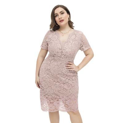 China New Design Washable V-Neck Lace Dress Plus Size Fashion Tight Women's Party Dresses Elegant Casual Wear for sale