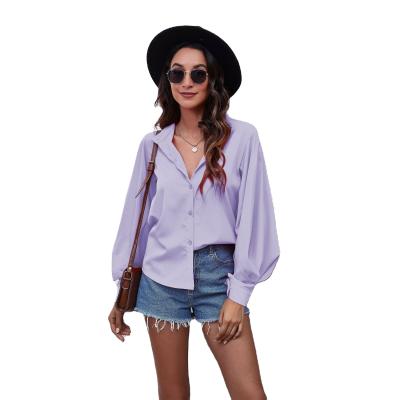 China Hot Selling Women's Anti-Shrink Tops Fashion Long Sleeves Vintage Satin Blouse And Shirt V-Neck Shirt Ladies T-shirt for sale