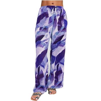 China Anti-Wrinkle Leaf Printing Women Sports Pants Wide Leg Yoga Pants Womens Trousers for sale