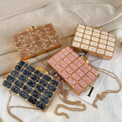 China Handmade Wholesale Wedding Marble Gold Female Evening Clutch Party Bling Bag Dinner Box Acrylic Clutch Bag for sale