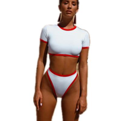 China 2021 High Waisted Half Sleeve Women's Two Piece Bikini Set Fitness Swimwear Windproof Bikini Ladies Swimsuit Sleeve for sale