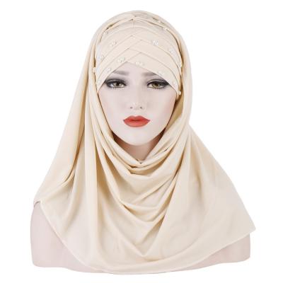 China DecorateÂ   Fashion Malaysian Muslim Ladies Scarf Beaded Two Piece Set Hat Cloth Cover Up Islamic Hijab Handmade Accessories for sale