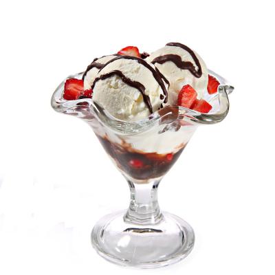 China Elegant Flower Shape Glass Ice Cream Cup Transparent Glass Ice Cream Cup for sale