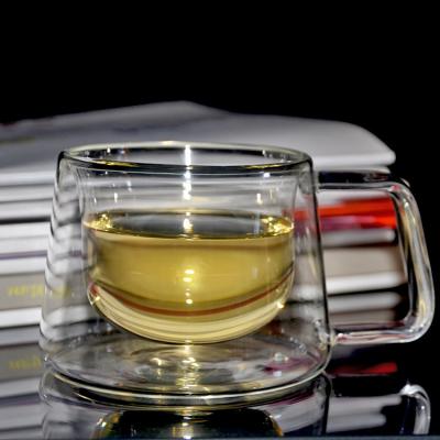 China Wholesale Customized CLASSIC Logo 150ml Clear Borosilicate Insulated Double Wall Glass Coffee Tea Cups Mugs With Handle for sale