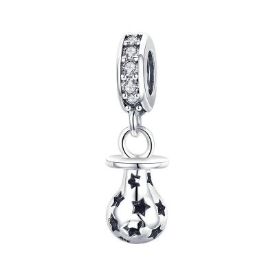 China New Arrival Cute 925 Sterling Silver Baby Pacifier And Star Engrave Dangle Charms Fit Women Bracelets DIY Jewelry Making for sale