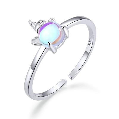 China Cute Moonstone Rings for Women 925 Sterling Silver Unicorn Open Adjustable Ring Elegant Statement Jewelry Gifts for sale