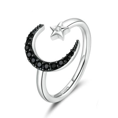 China TRENDY Authentic 925 Sterling Silver Mysterious Star and Moon Rings for Women Adjustable Free Size Fine Jewelry for sale