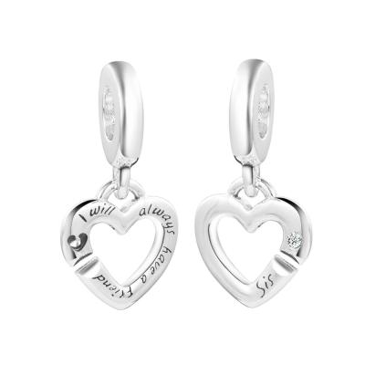 China Original Brand New Romantic 2021 S925 Sterling Silver Linked Sister Hearts Slot Dangle Charms Fit Bracelets And Necklace DIY Accessories for sale