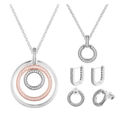 China Other Two Tone Circles Pendant and Original Necklace 925 Sterling Silver Jewelry Chain Necklaces for Women Girls Teen Collares Gift for sale