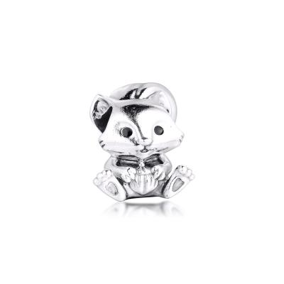 China New original cute silver color cute squirrel charm bead diy charm fit european bracelet charms pan diy jewelry bracelets for sale