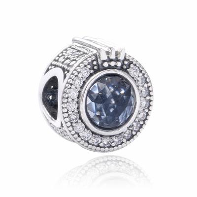 China New 2020 Fashion Romantic Sparkle Beads Sterling Silver Jewelry For Woman Blue Girl Crown O Charm For Jewelry Making for sale