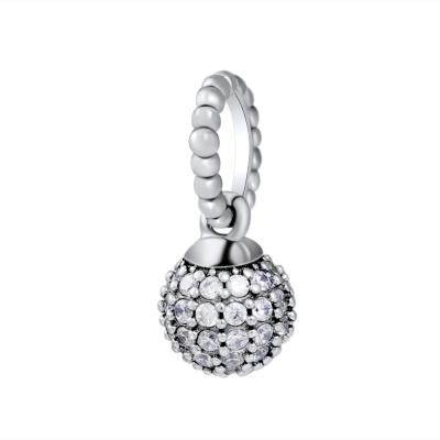 China 100% Real 925 Cute Silver Beads Pave Ball Dangle Charms Fit Original Pan Bracelets For Women Jewelry Making Birthday Gift for sale