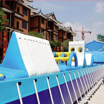 China Water Park Export To Mexio 55m Water Obstacle Course Extended Inflatable Toy Water Floating Toys For Water Play Activities for sale