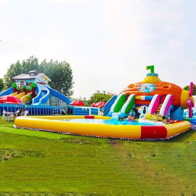 China New durable and color design customized size inflatable water park, submersible theme inflatable water slide with pool for sale for sale