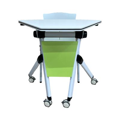 China New Design Melamine Student Table Set Contemporary Sectional Cladding Steel Leg Tops With Lockable Wheels Folding Study Table Set for sale